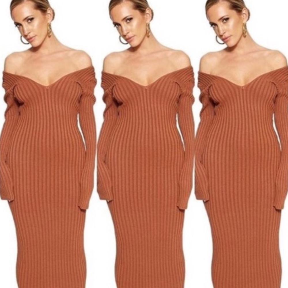 Rust Off The Shoulder Dress